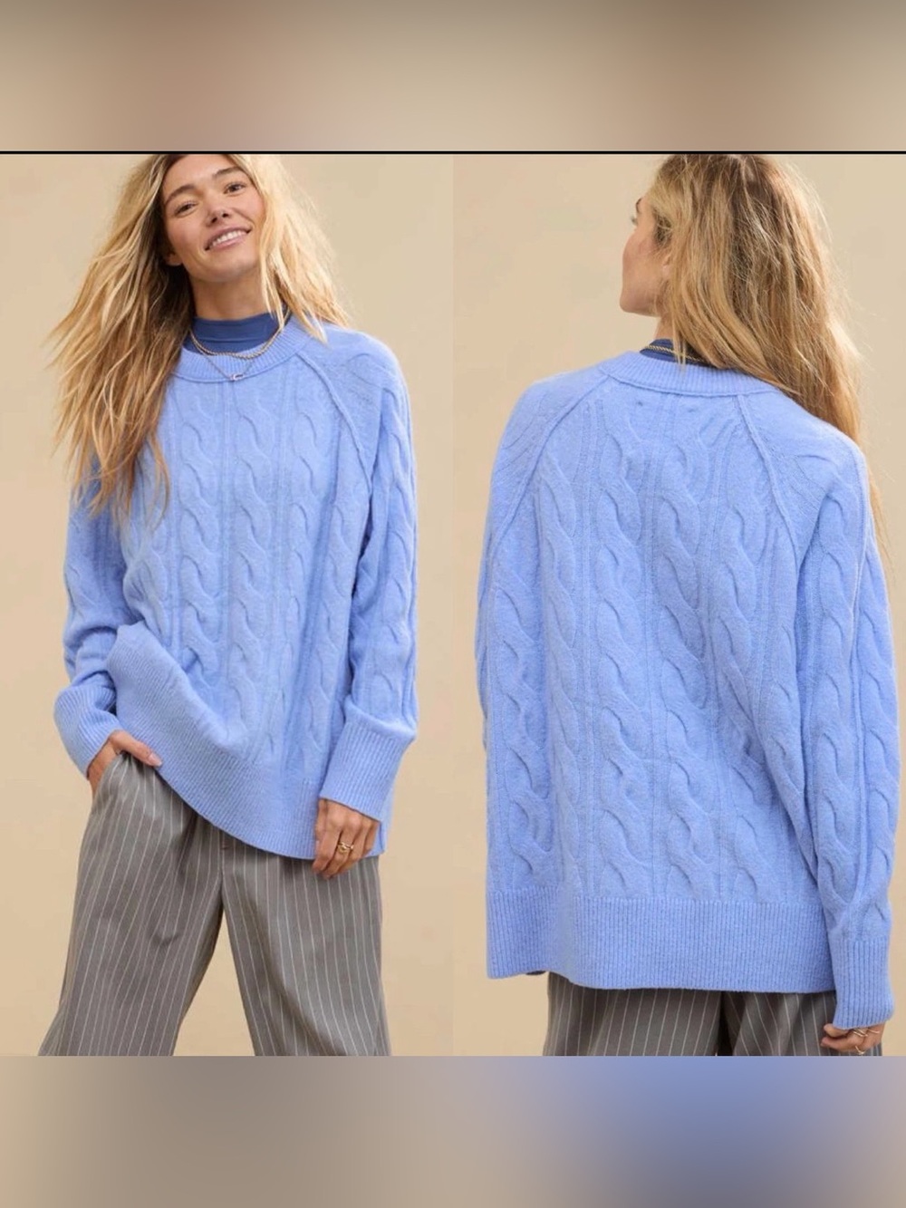 aerie Cable Knit Scoop Neck Sweater in Periwinkle